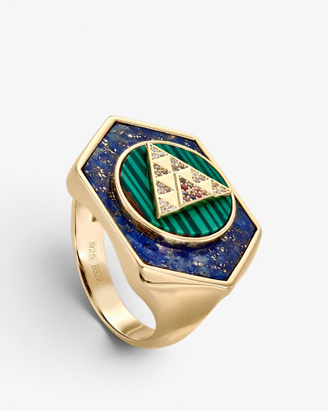 Anillos con piedras formados por lapislazuli  malaquita y circonita