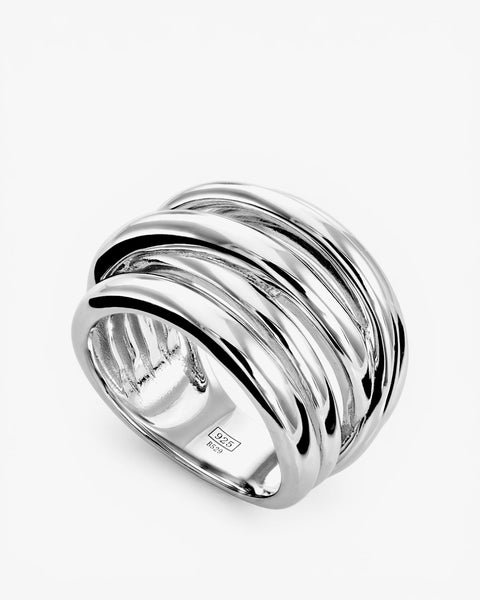 Anillos anchos diseño cinco carriles en plata lisa