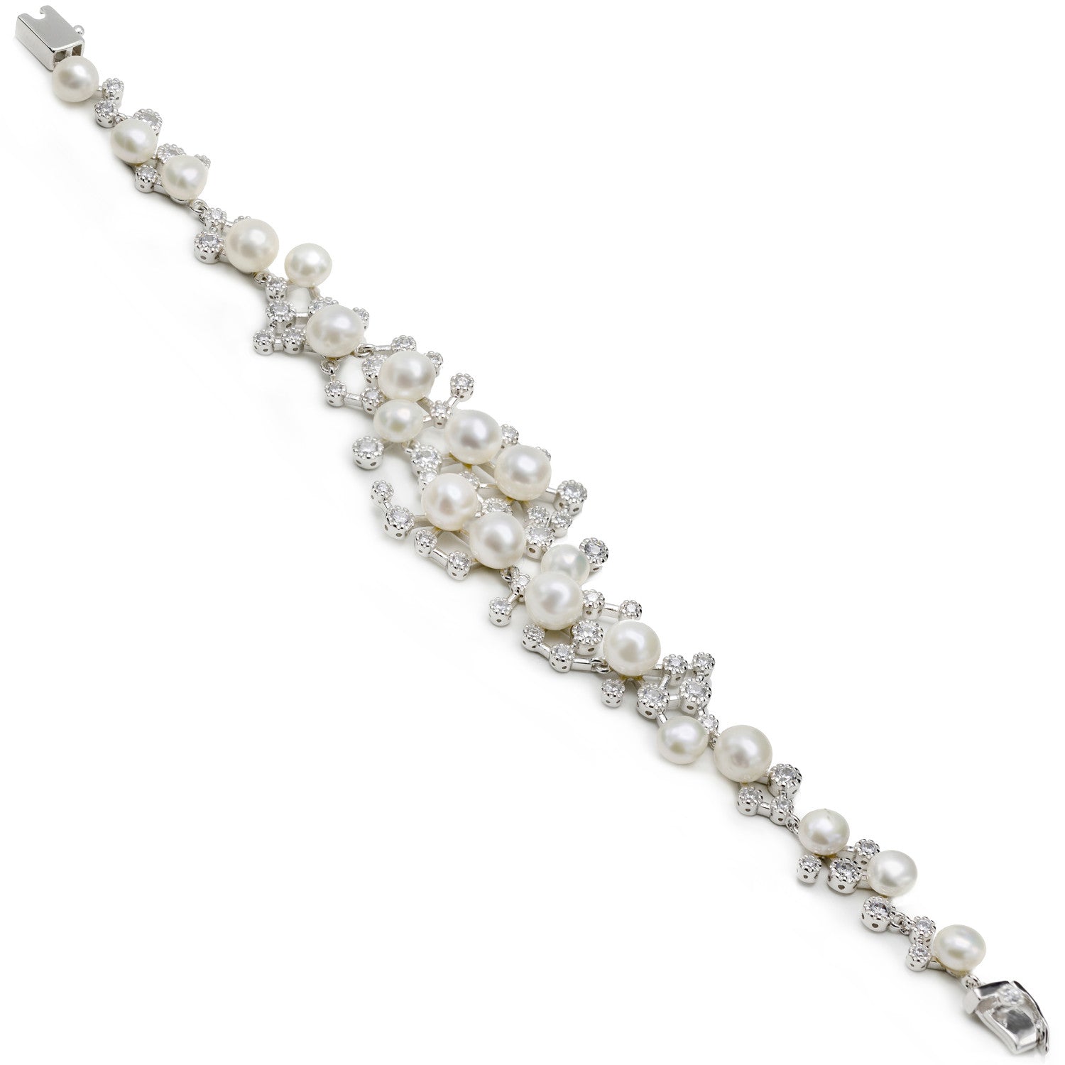 Pulseras brillantes de plata diseño perlas y circonitas