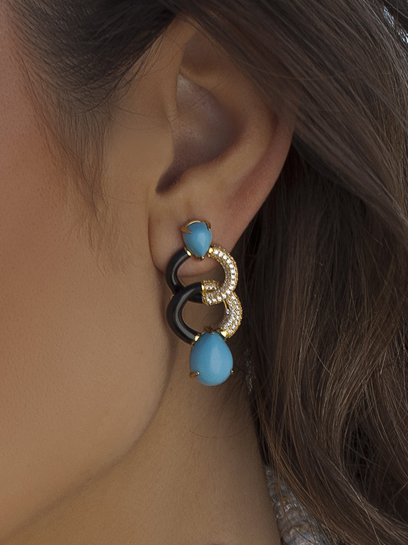 Boucles d'oreilles originales à maillons avec émail et corconitas