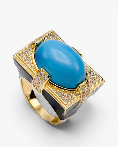 Anillo sello diseño rectangular con circonitas y esmalte