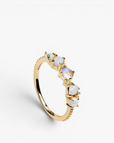 Fine gold-plated silver rings with opal and cubic zirconia design