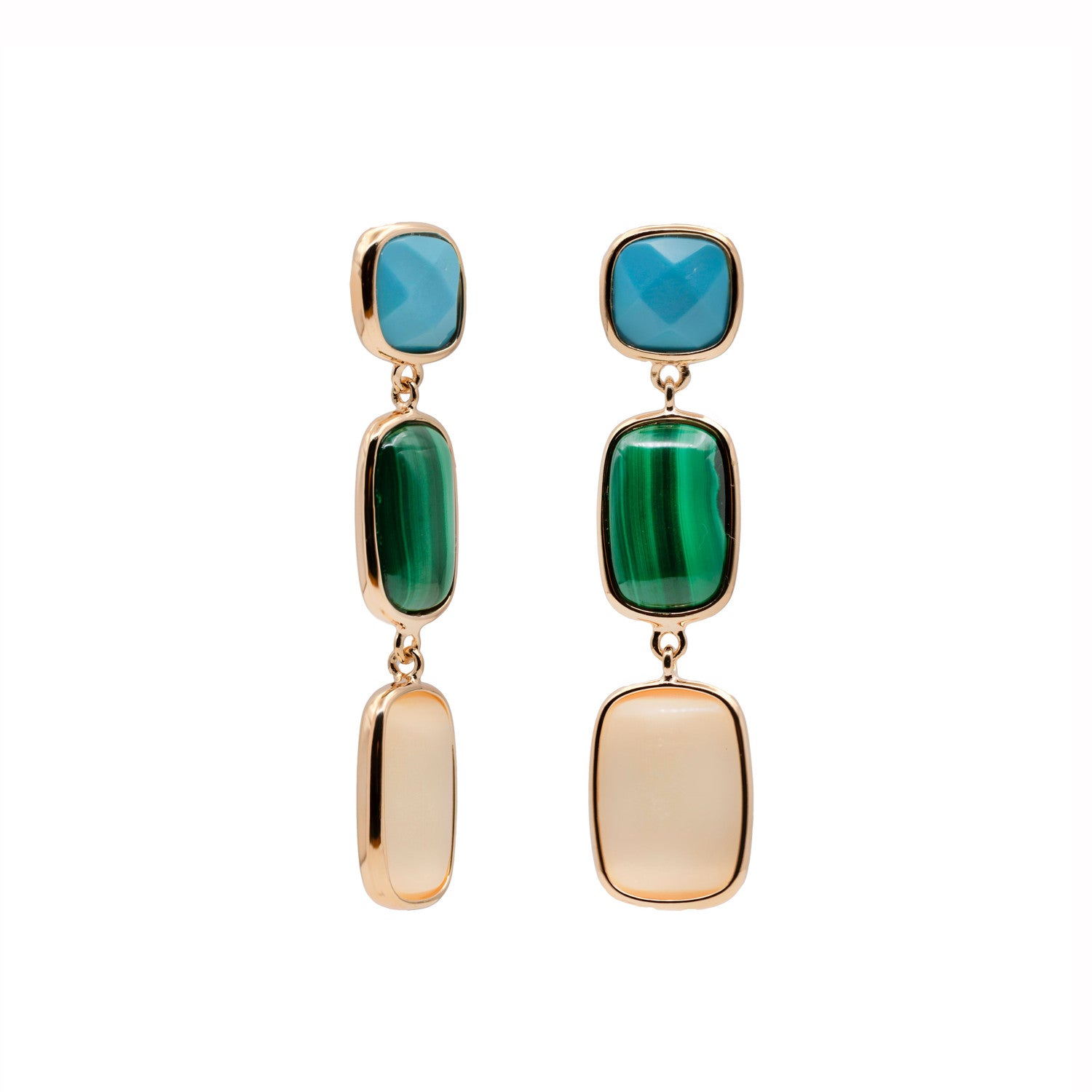 Long silver earrings with natural stone in natural tones