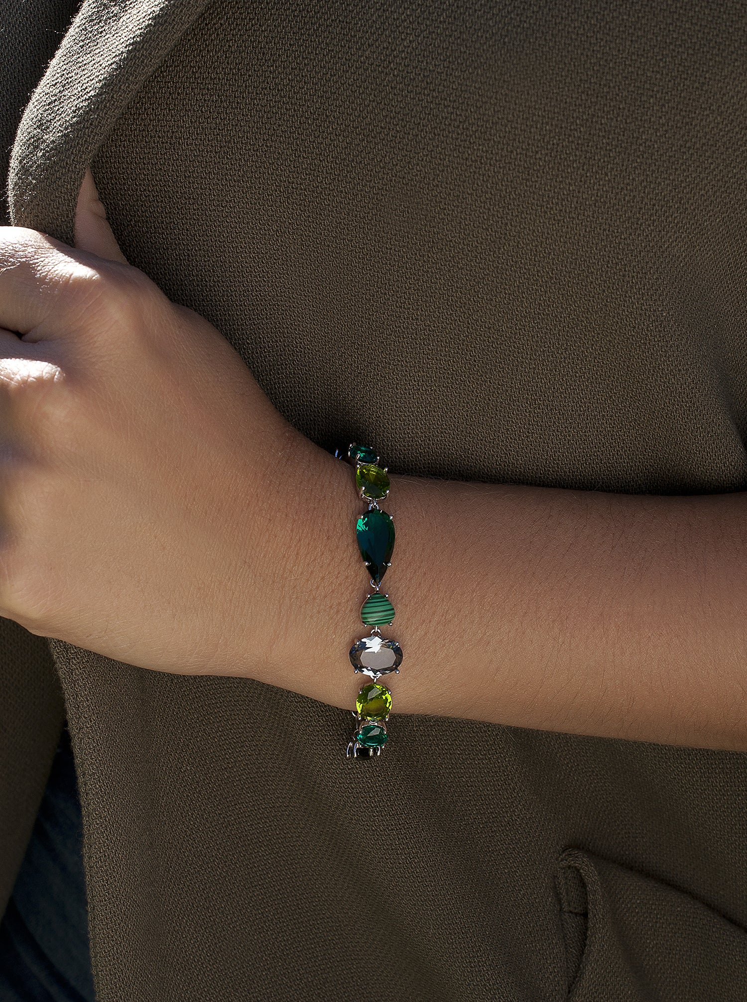 Bracelets with stones in shades of green and blue