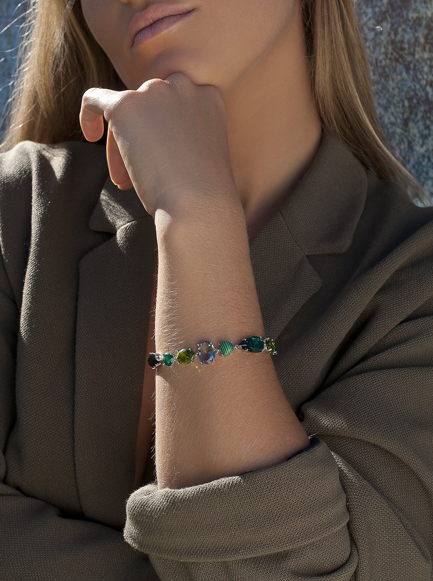 Bracelets with stones in shades of green and blue