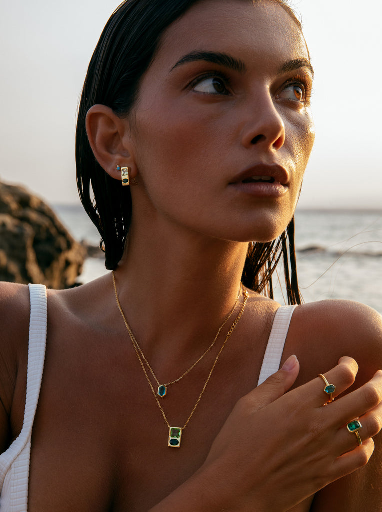 Anillos con piedras de plata talla esmeralda tono aventurine y circonitas
