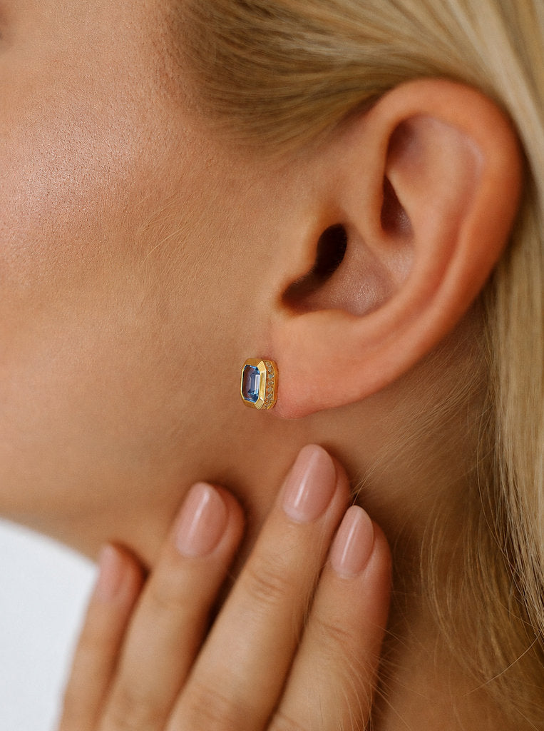 Pendientes de plata 925 bañados en oro con cristal azul