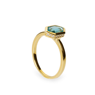Anillos con piedras de plata baño dorado tono aguamarina