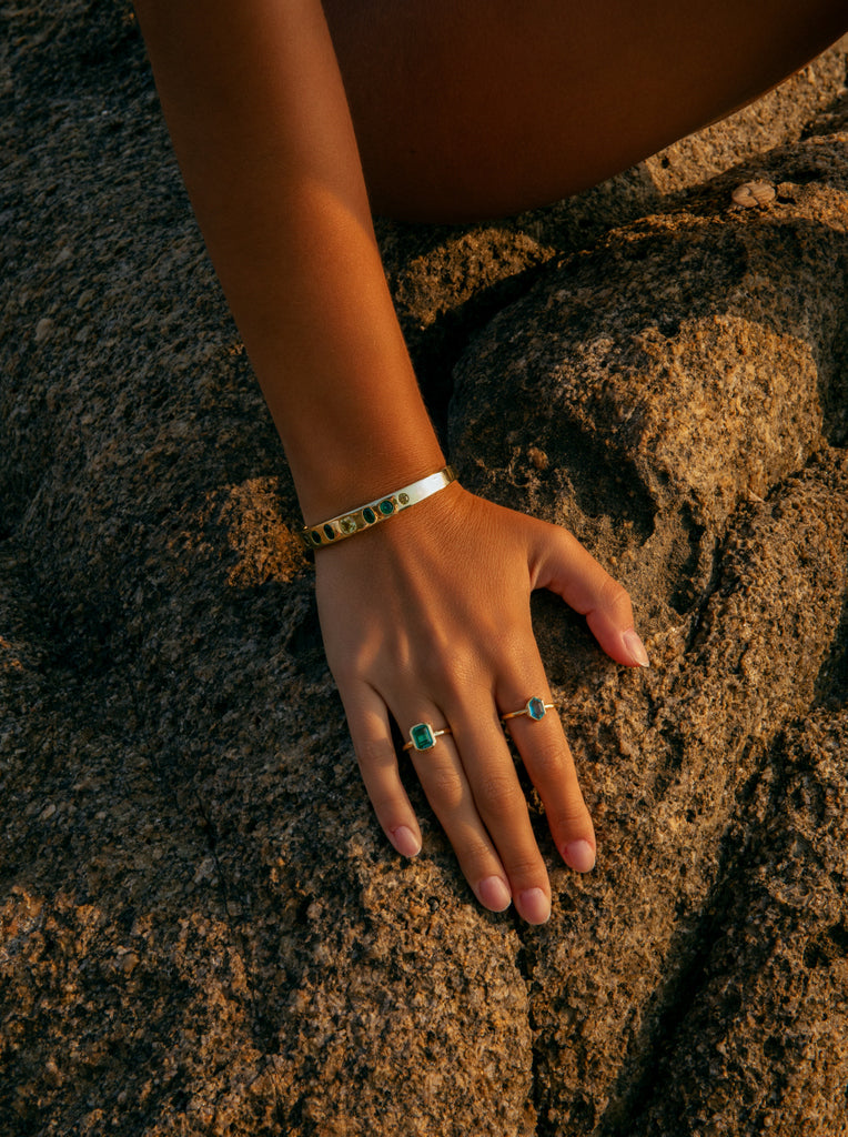 Anillos con piedras de plata baño dorado tono aguamarina