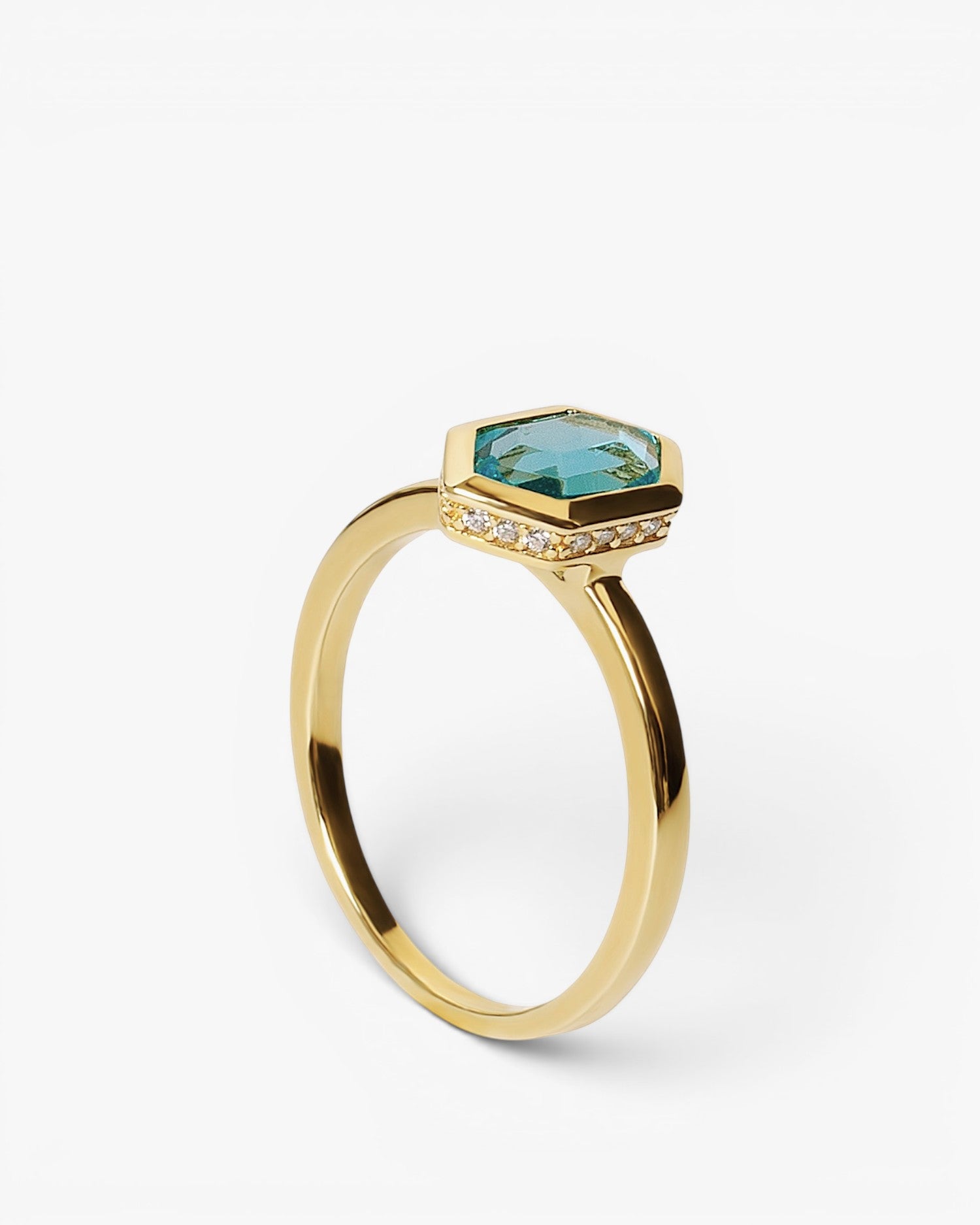 Anillos con piedras de plata baño dorado tono aguamarina