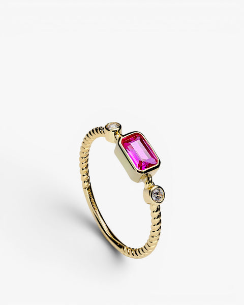 Fine silver rings with a fuchsia-toned gemstone design and cubic zirconia