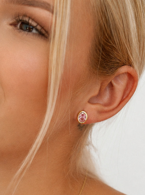 Pendientes con piedras talla oval tono rosa y circonitas