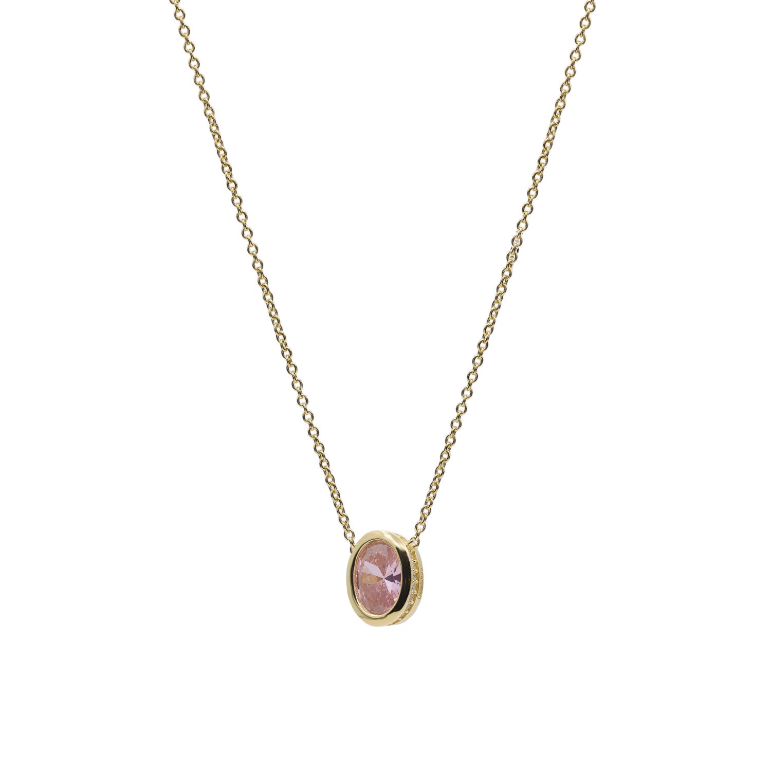 Collares con piedras talla oval tono rosa y circonitas
