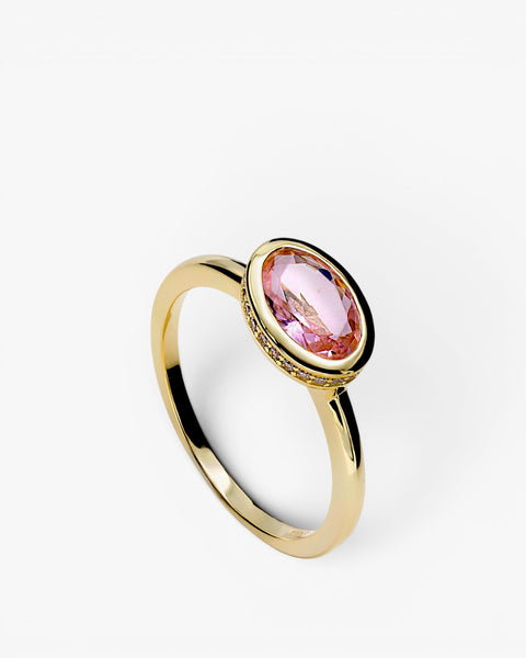 Anillos con piedras talla oval tono rosa y circonitas