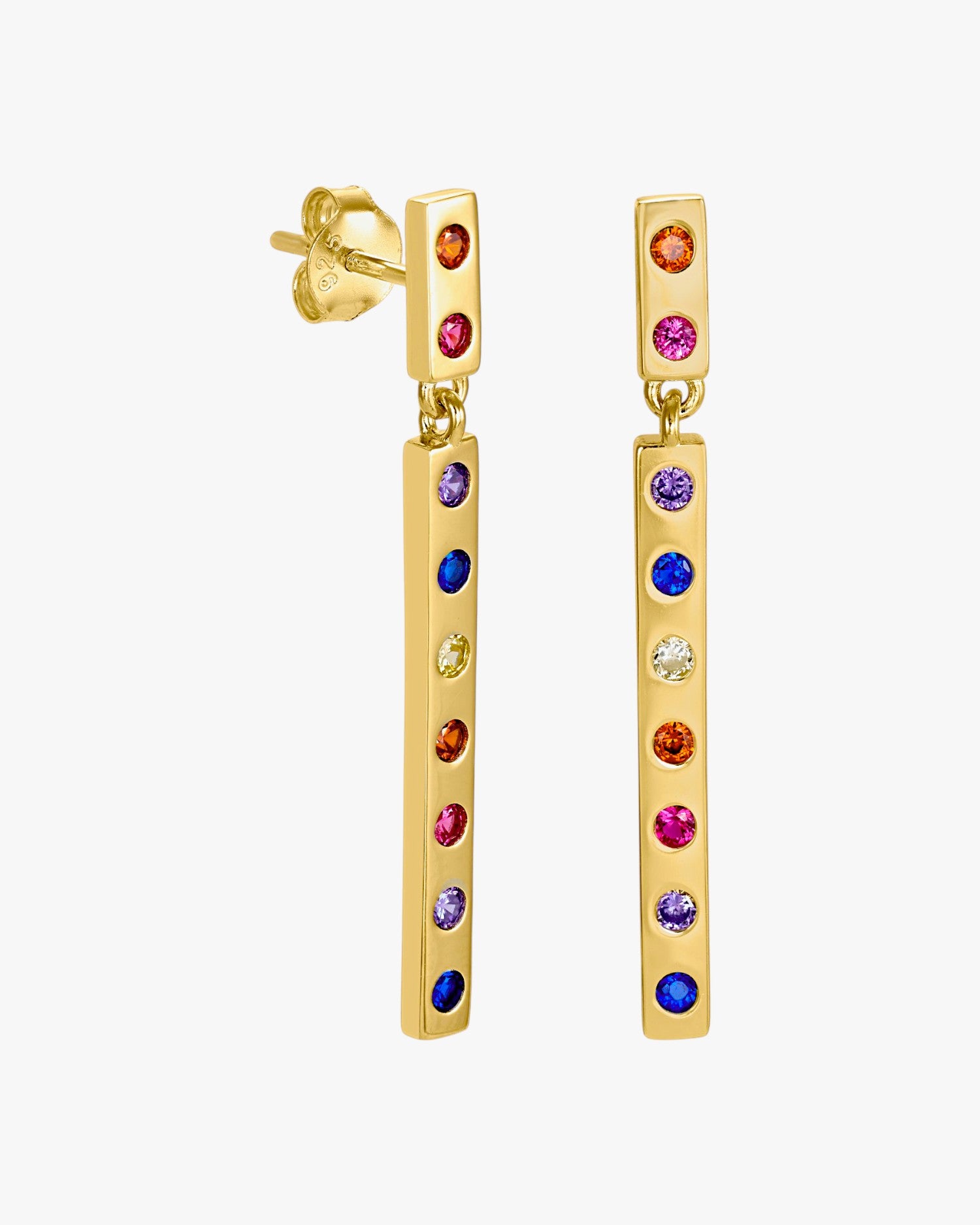 Longues boucles d'oreilles en argent plaqué or et motif multicolore