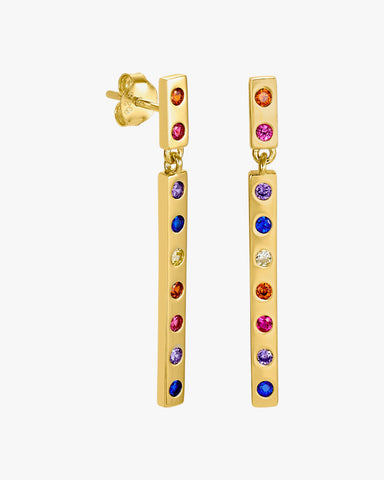 Longues boucles d'oreilles en argent plaqué or et motif multicolore