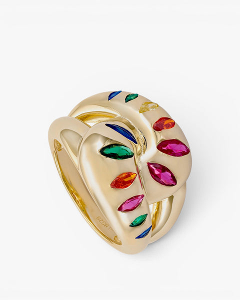 Anillos de diseño de plata estilo mosaico multicolor