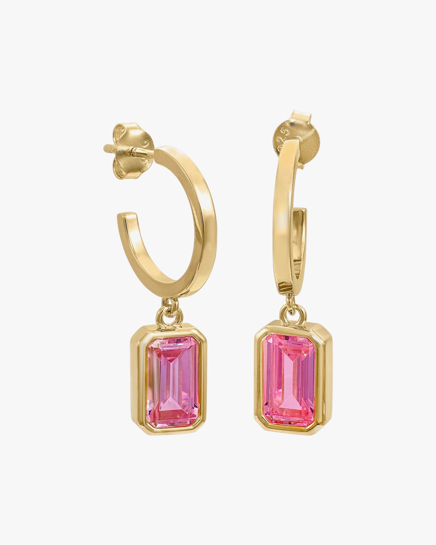 Boucles d'oreilles créoles avec pendentif en pierre précieuse rose