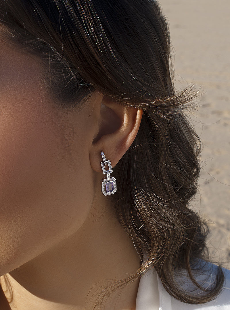 Pendientes de piedras de colores diseño octogonal tono lavanda