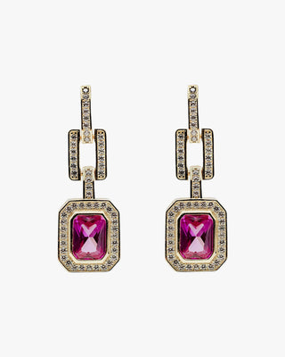 Pendientes de piedras de colores diseño octogonal tono fucsia