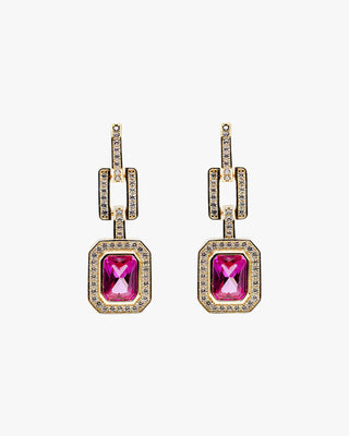 Colorful stone earrings, octagonal design, fuchsia tone