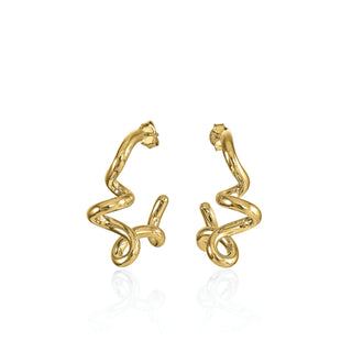 Pendientes originales de plata bañada en oro diseño aro tirabuzón