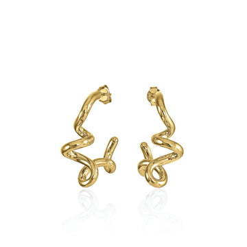 Pendientes originales de plata bañada en oro diseño aro tirabuzón