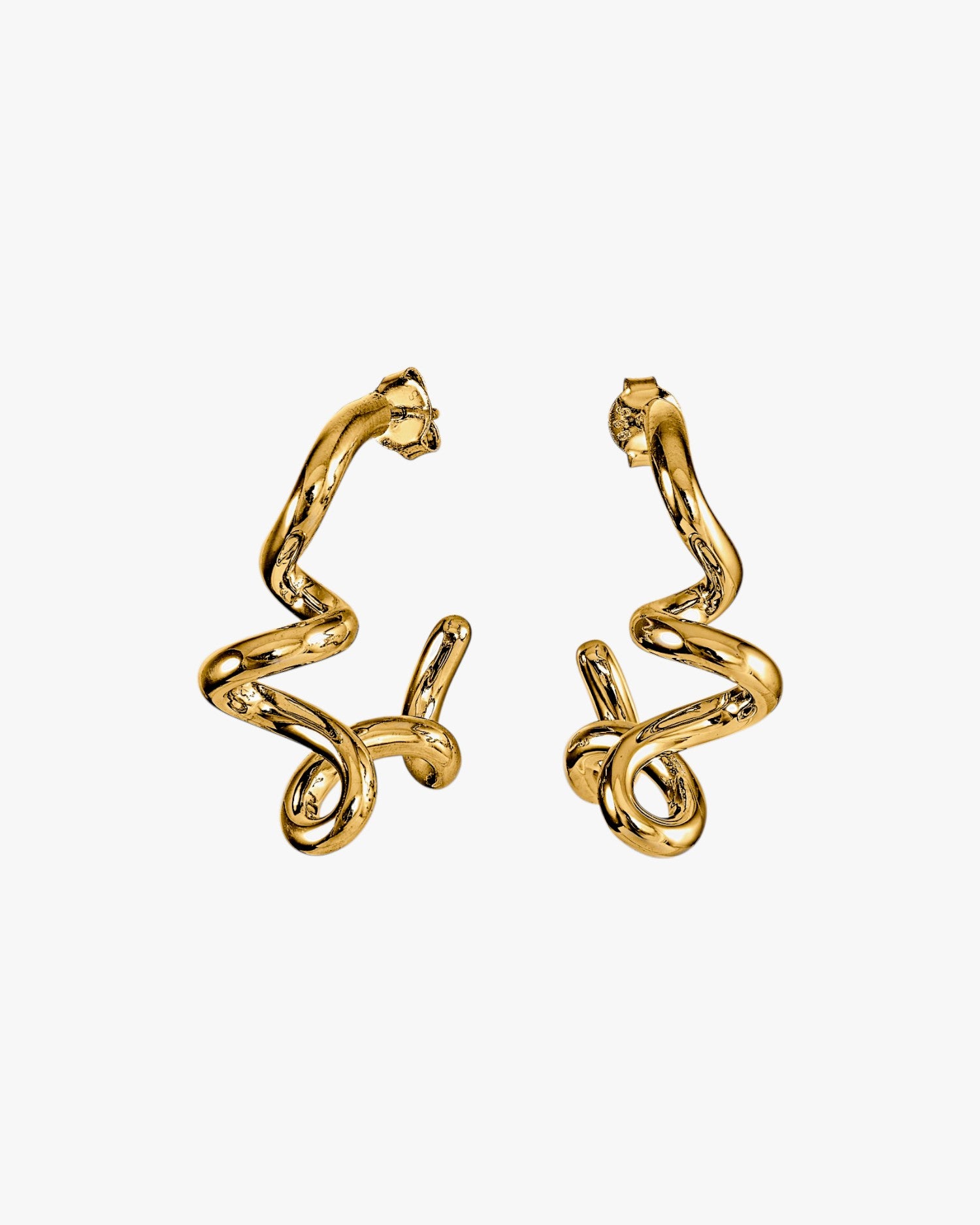 Boucles d'oreilles créoles originales en argent plaqué or avec un motif en spirale