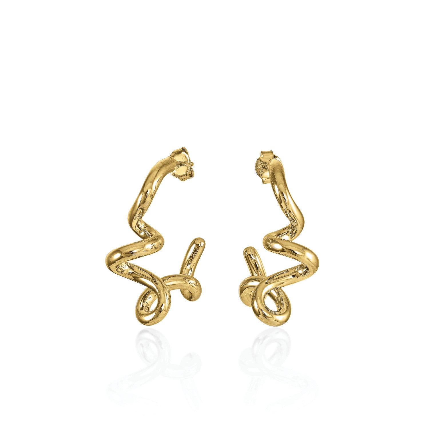 Pendientes originales de plata bañada en oro diseño aro tirabuzón