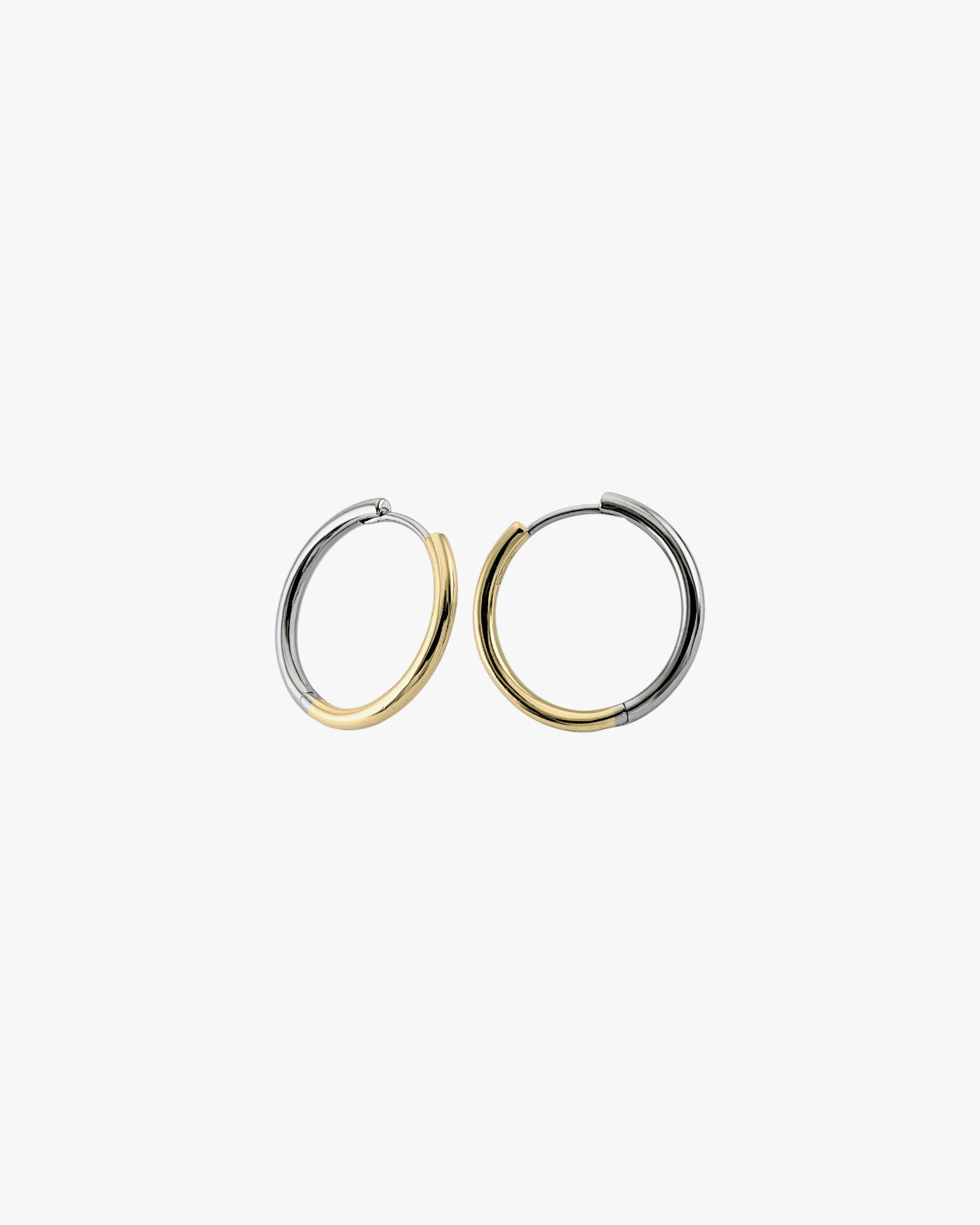 Silver hoop earrings, two-tone design