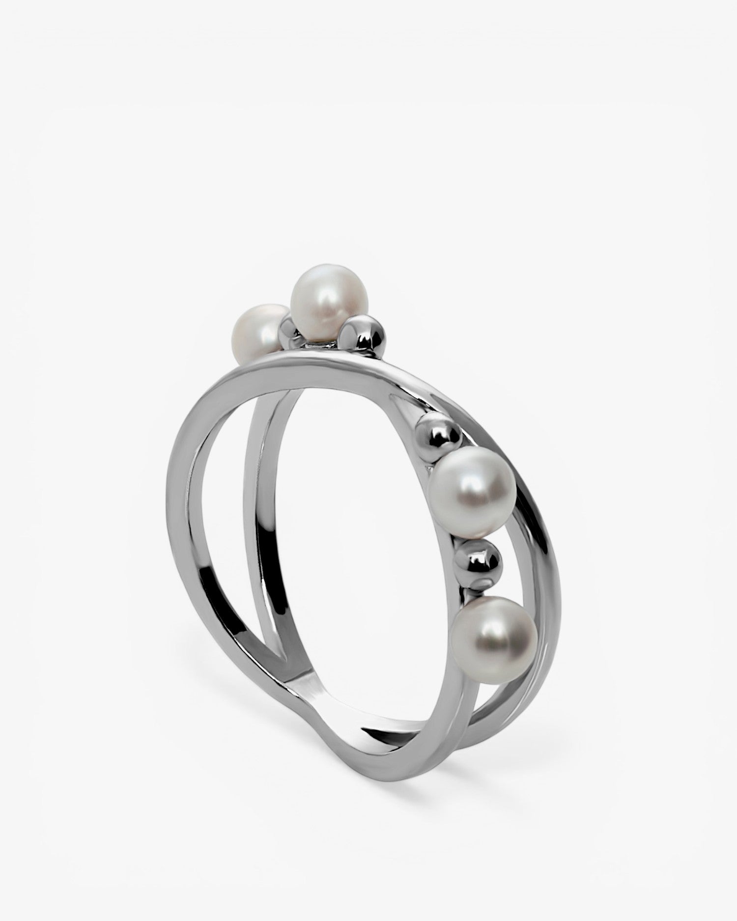 Anillos con perlas con doble raíl cruzado