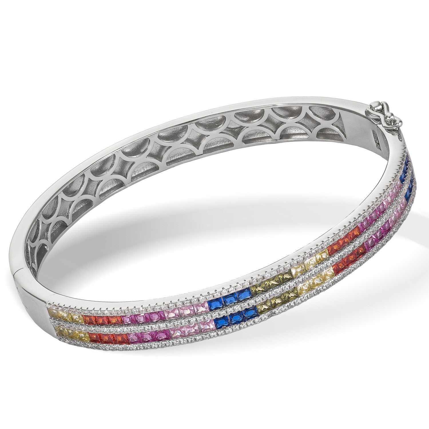 Silver slave bracelet with a double-rail multicolor design