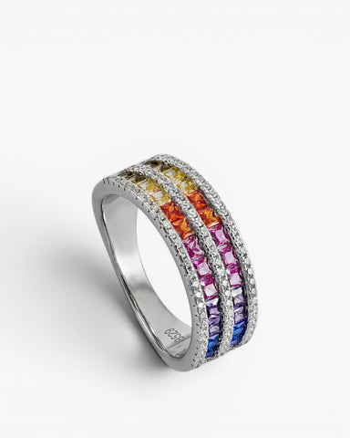Anillo con piedras diseño doble raíl multicolor