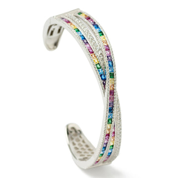 Esclava de plata diseño raíles cruzados multicolor