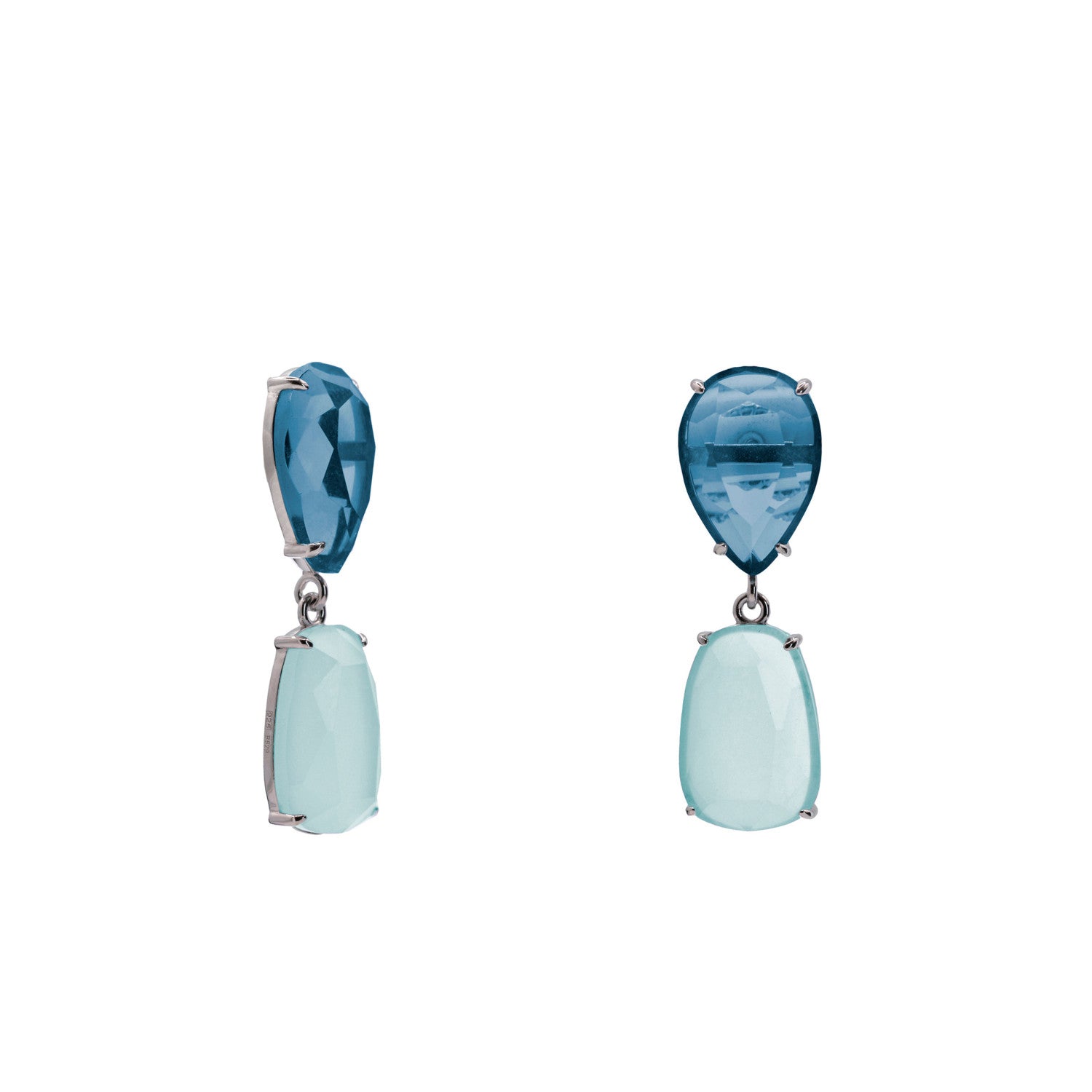 Earrings with colored stones in a milky blue tone