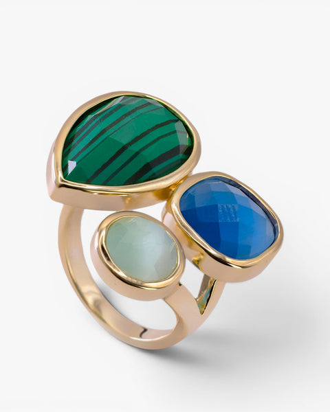 Anillos con piedras diseño lágrima malaquita