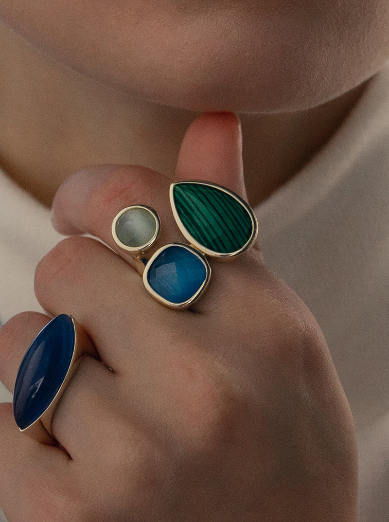 Anillos con piedras diseño lágrima malaquita