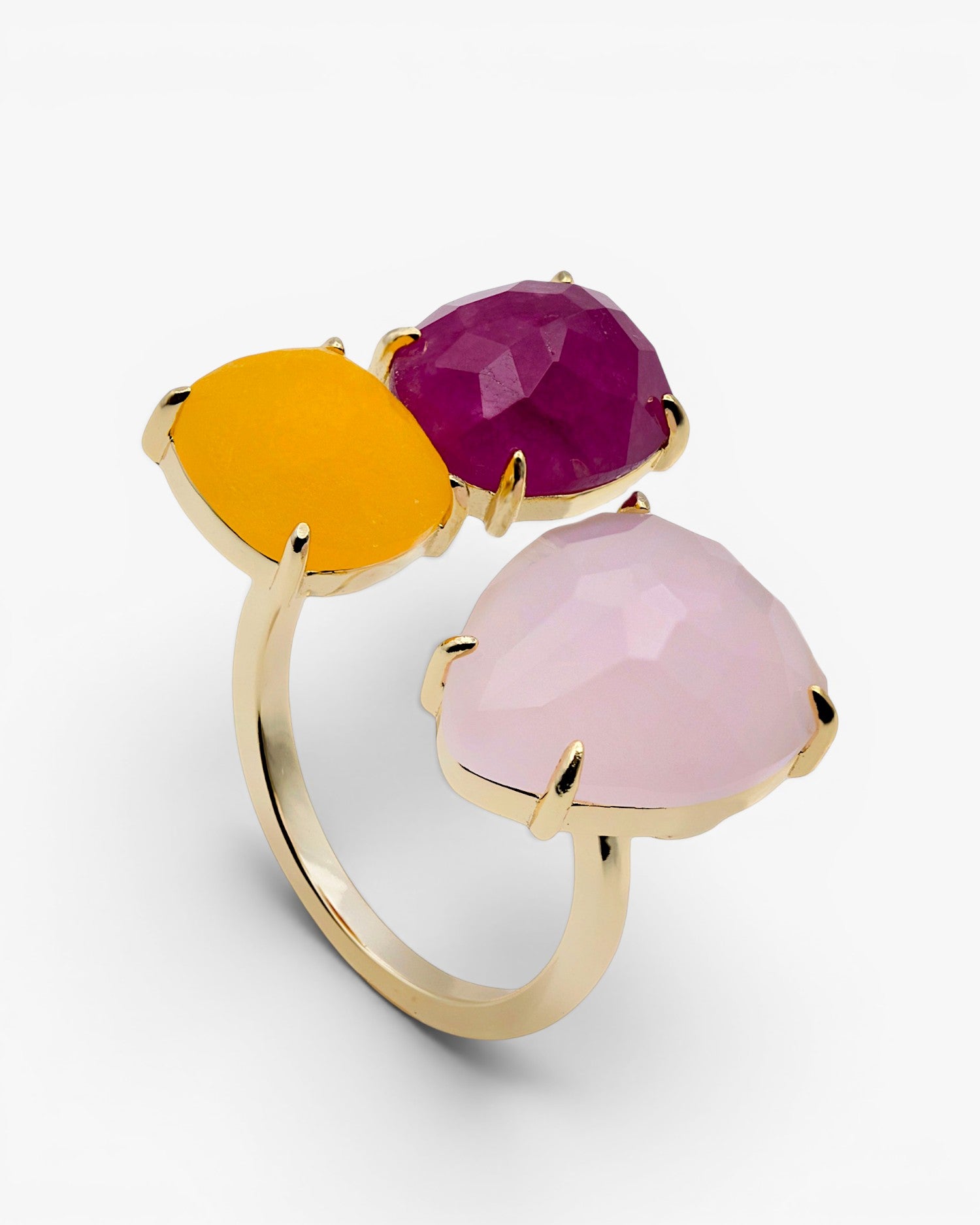Anillos de plata con piedras diseño abierto en tonos rosados