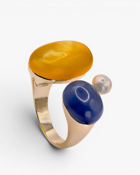 Rings with open design stones in citrine tone
