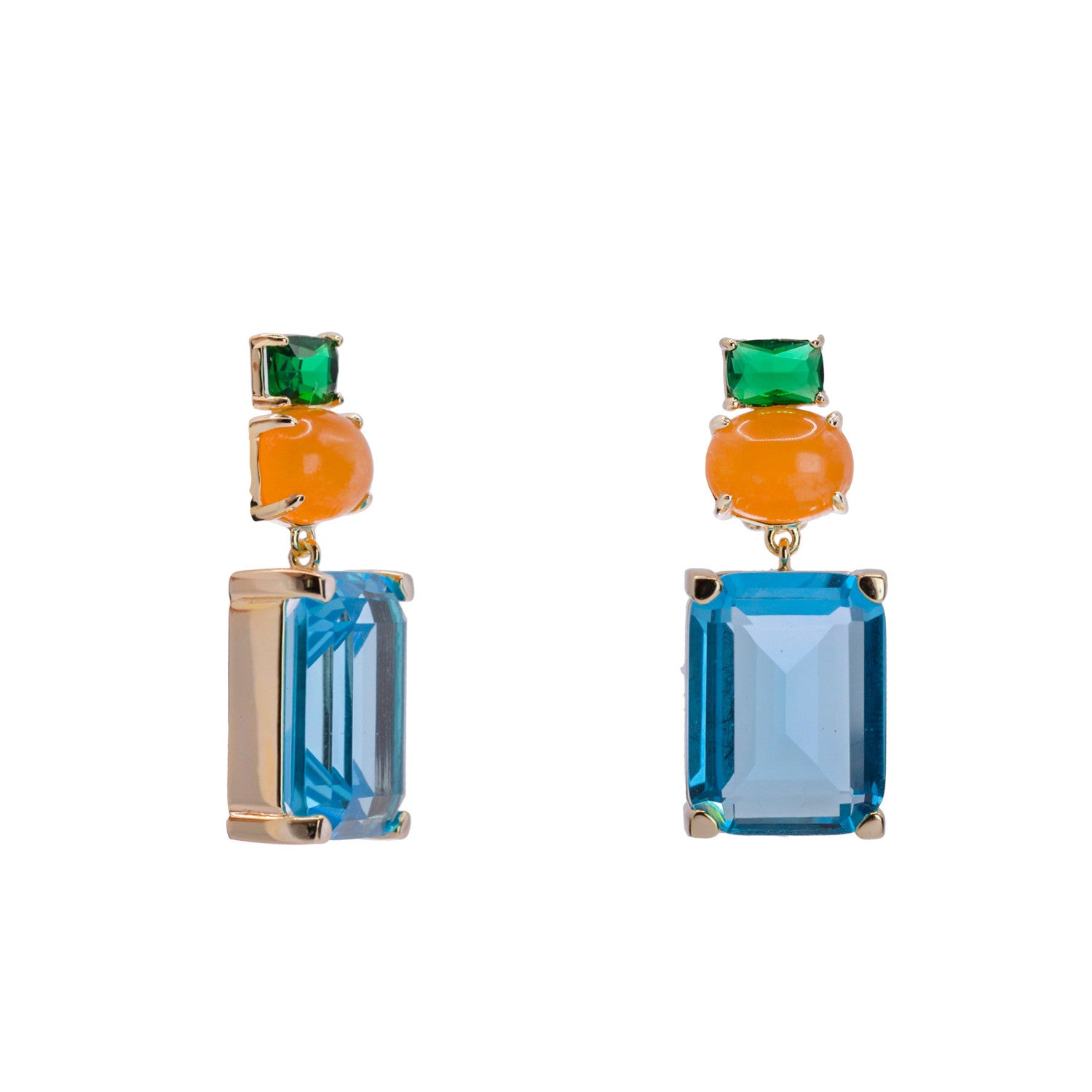 Silver earrings with colorful stones, geometric design