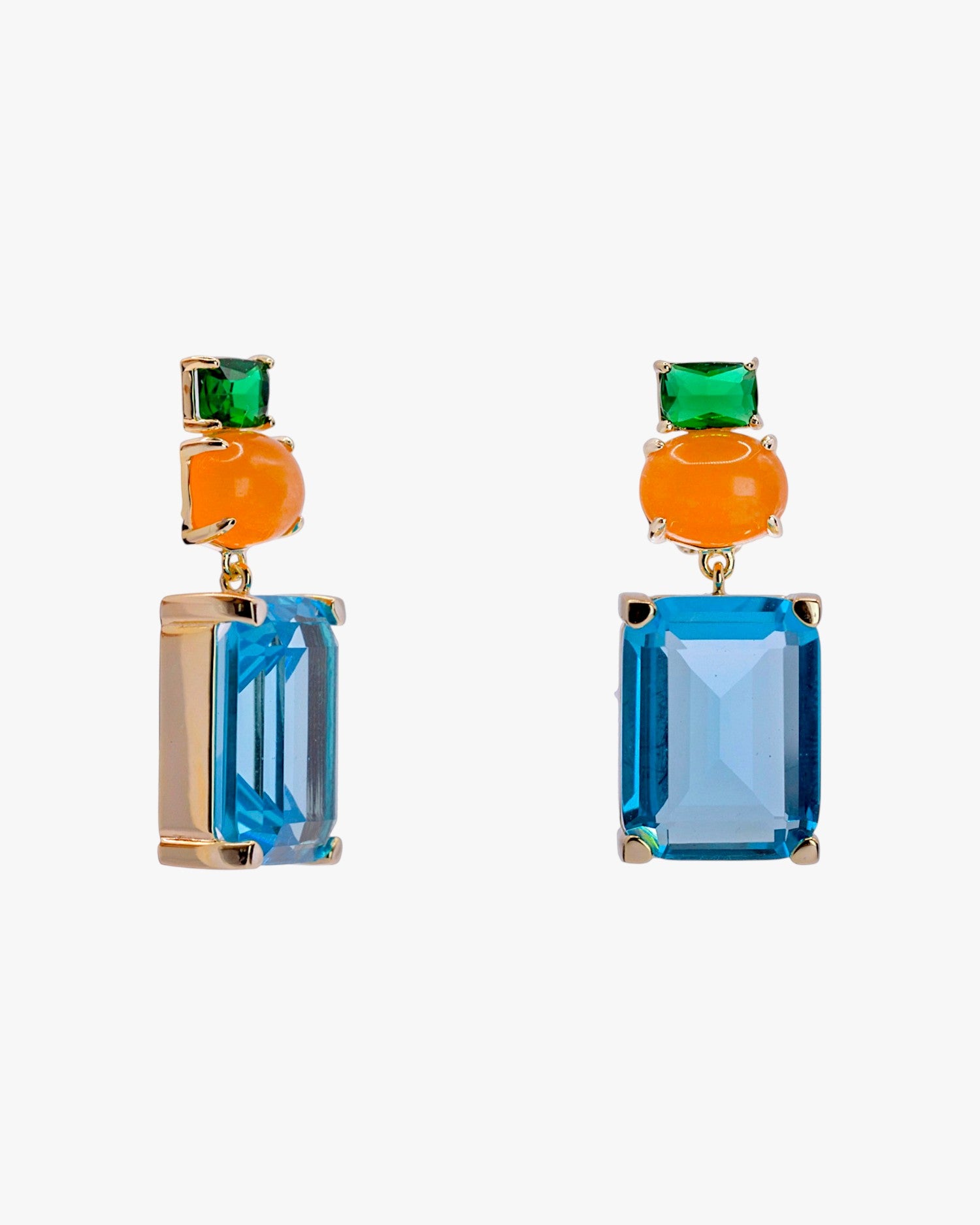 Pendientes de platta con piedras de colores diseño geométrico