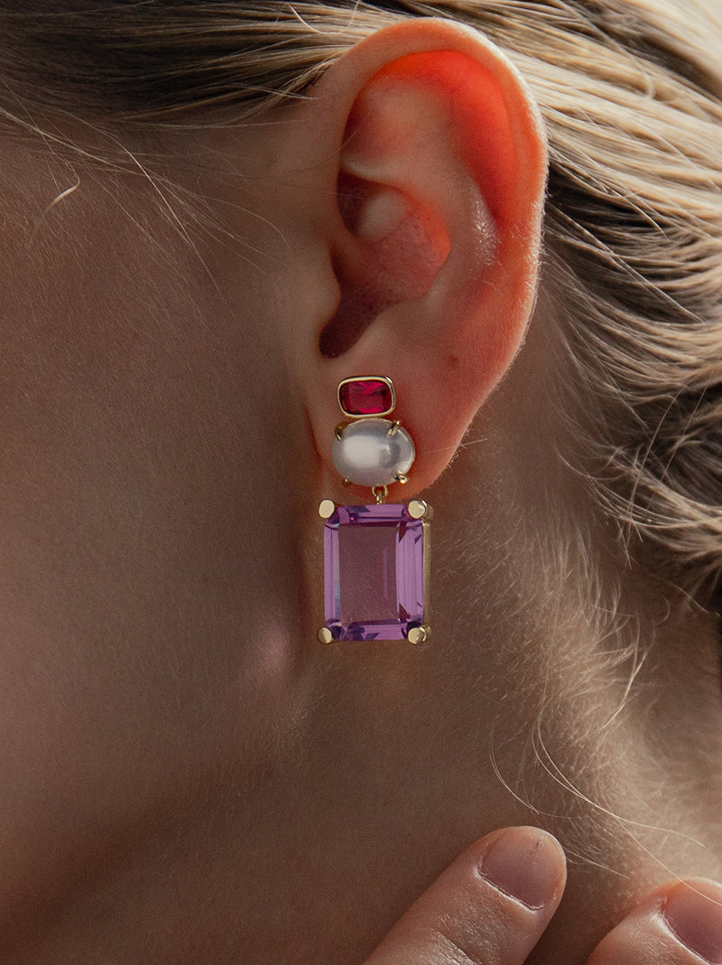 Pendientes de plata piedras de colores en tonos morados