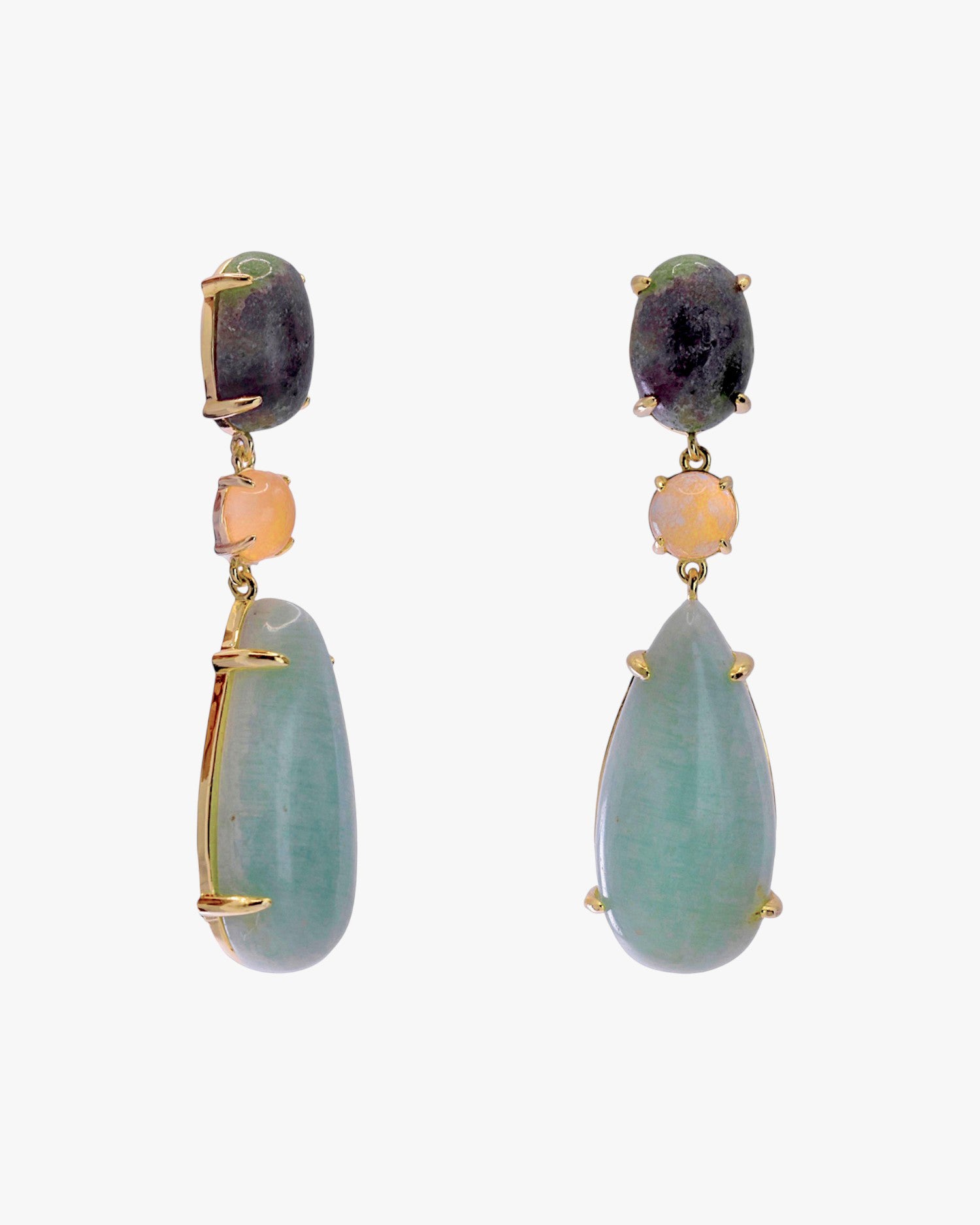 Long silver earrings with natural stone in natural tones