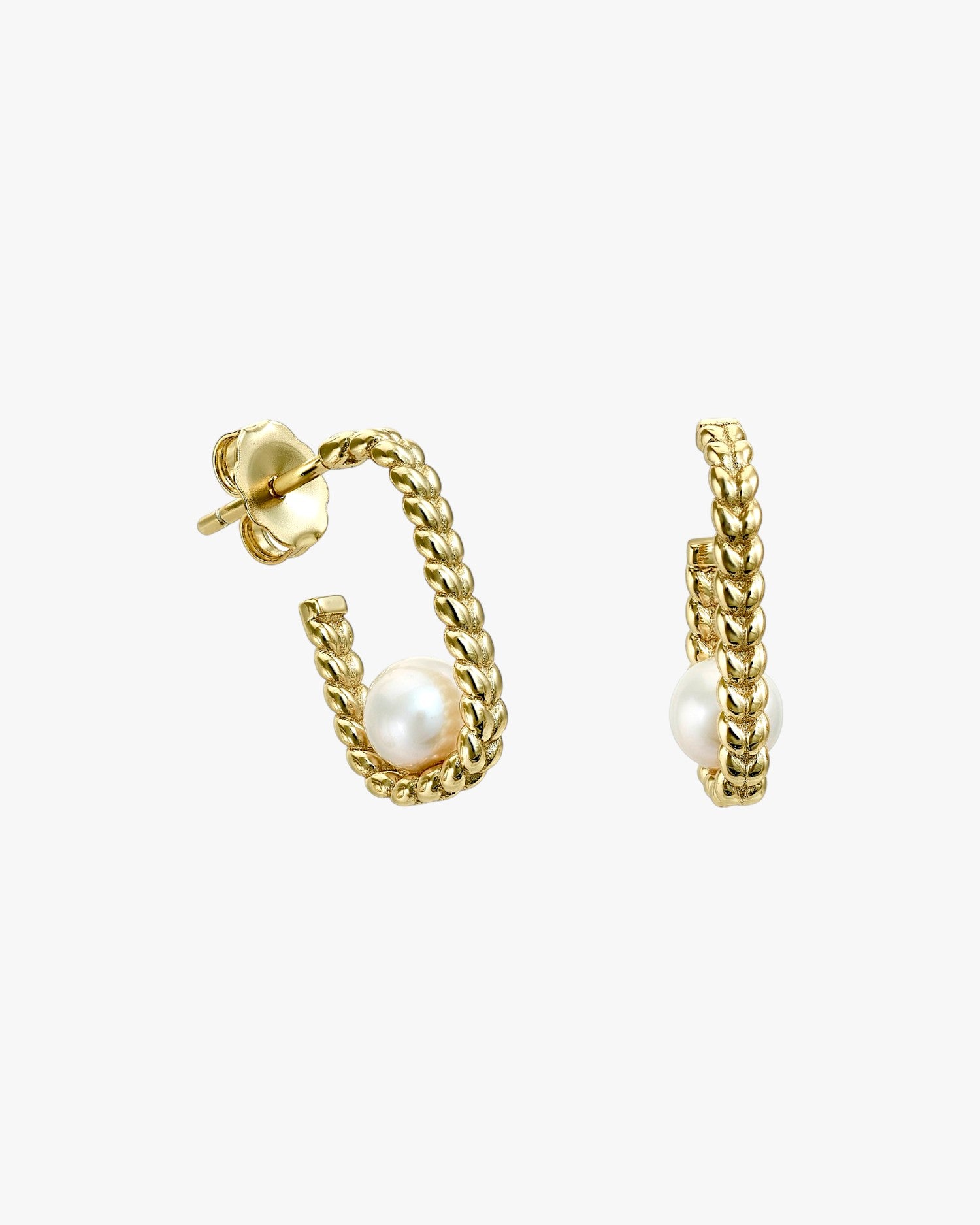Pendientes perlas de plata bañada en oro diseño espiga