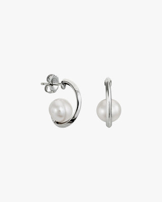 Mini design silver hoop earrings with pearl