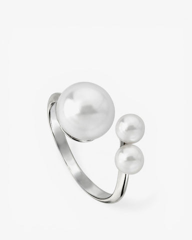 Anillos con perlas de plata diseño triple perla abierto
