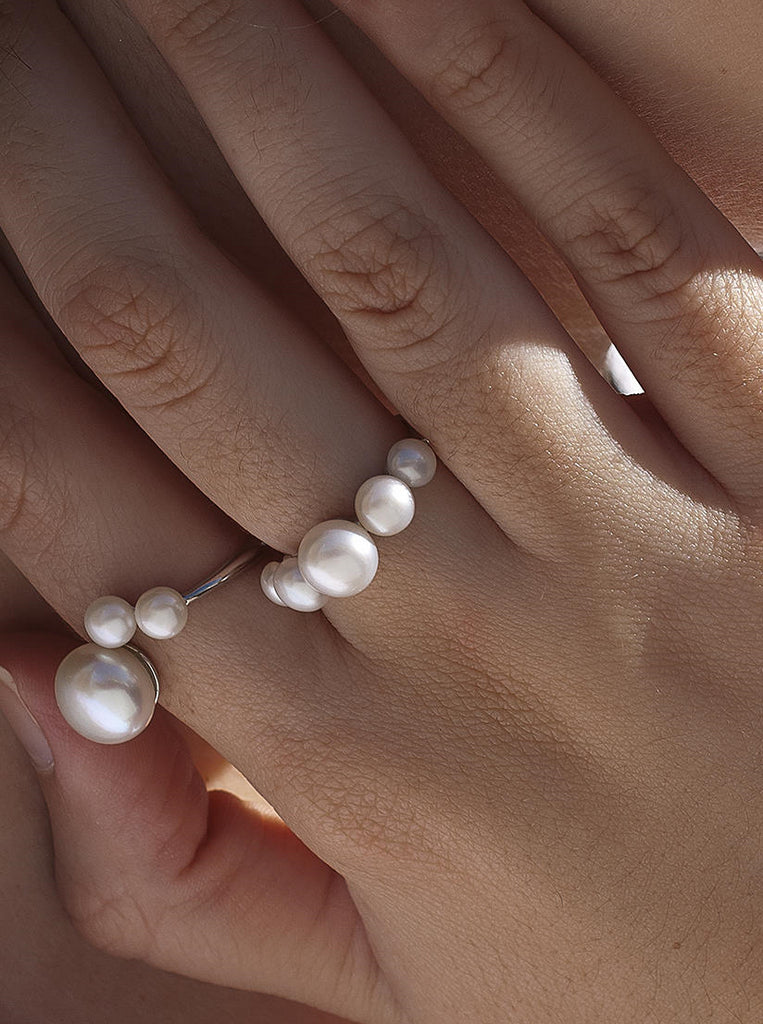 Anillos con perlas de plata diseño corona de perlas