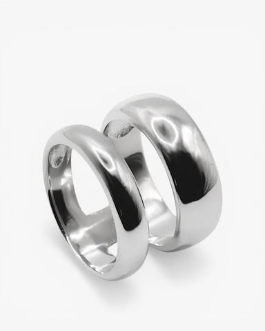 Anillos grandes de plata lisa diseño doble raíl