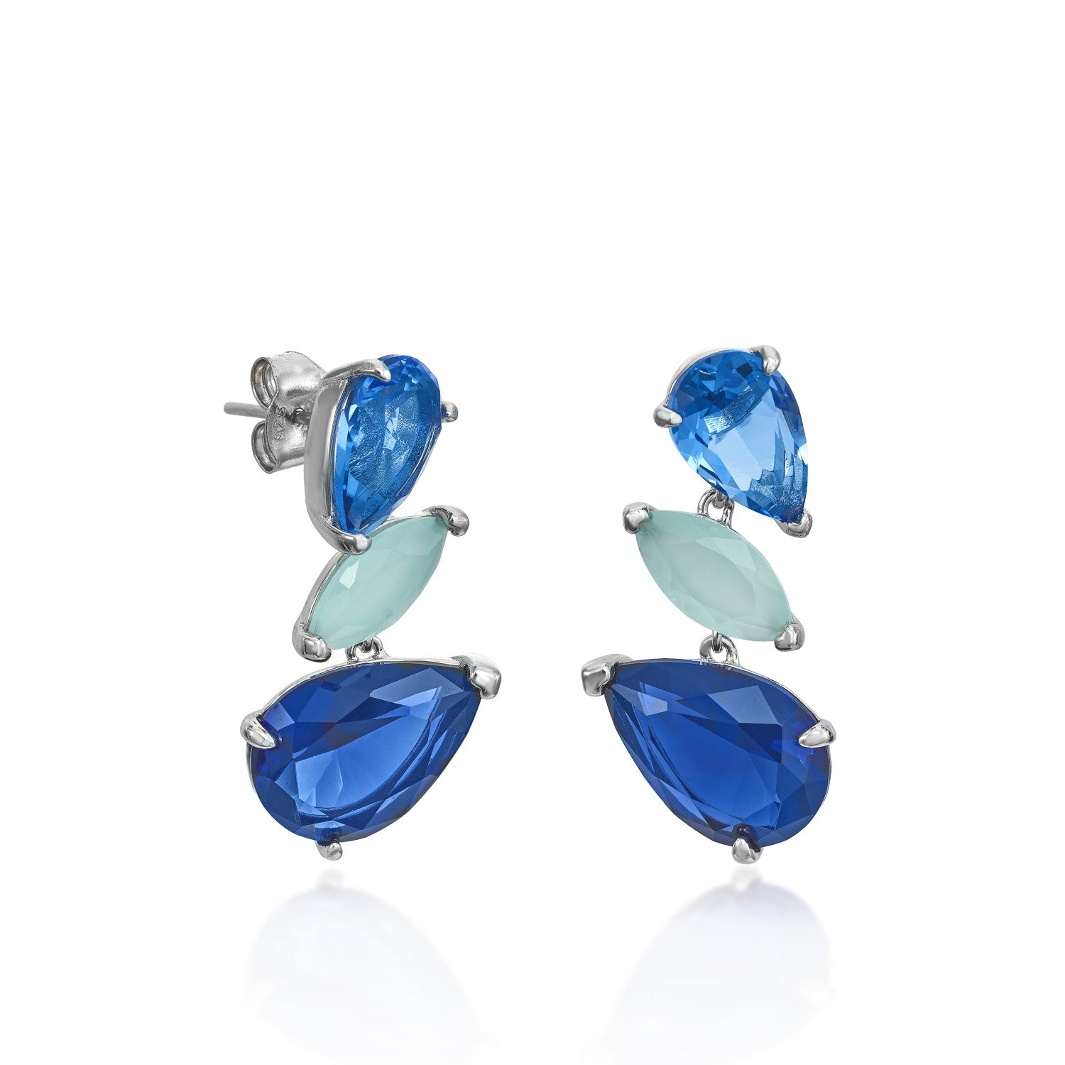 Pendientes de piedras de colores diseño tres gemas tono azul