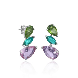 Pendientes de piedras de colores diseño tres gemas talla pera